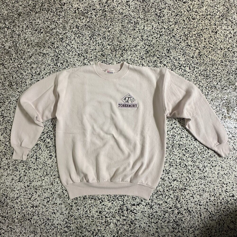 Hanes Printpro Sweatshirt Mens Medium Light Pink Tobermory Embroidery Crewneck